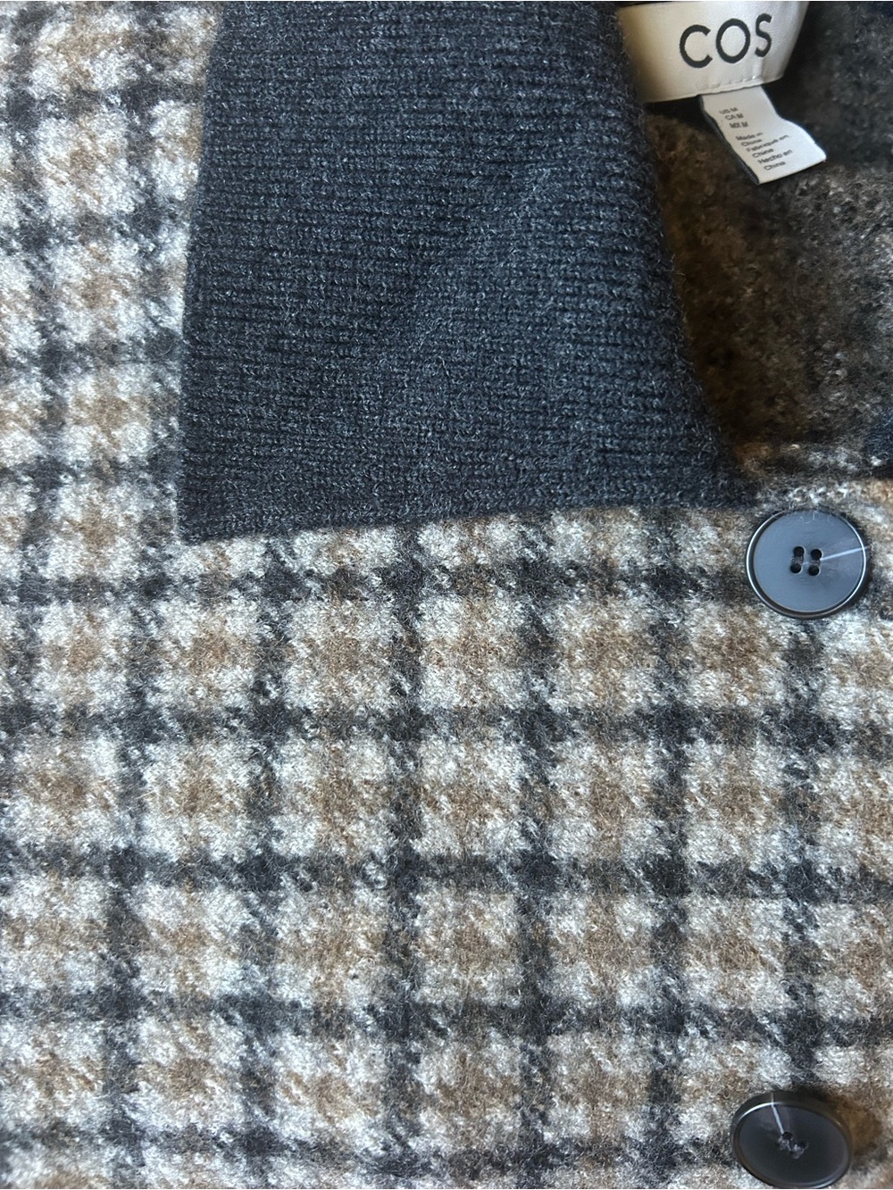 COS Sculpted Merino Wool Short Jacket Beige Checked 
Size medium - Picture 6 of 6